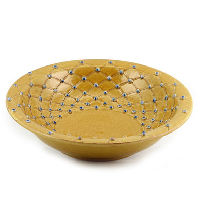 DOLFI CARAMEL BLUE DOTS: Round Bowl Centerpiece CARAMEL with Blue dots