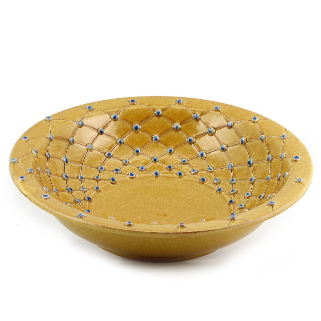 DOLFI CARAMEL BLUE DOTS: Round Bowl Centerpiece CARAMEL with Blue dots